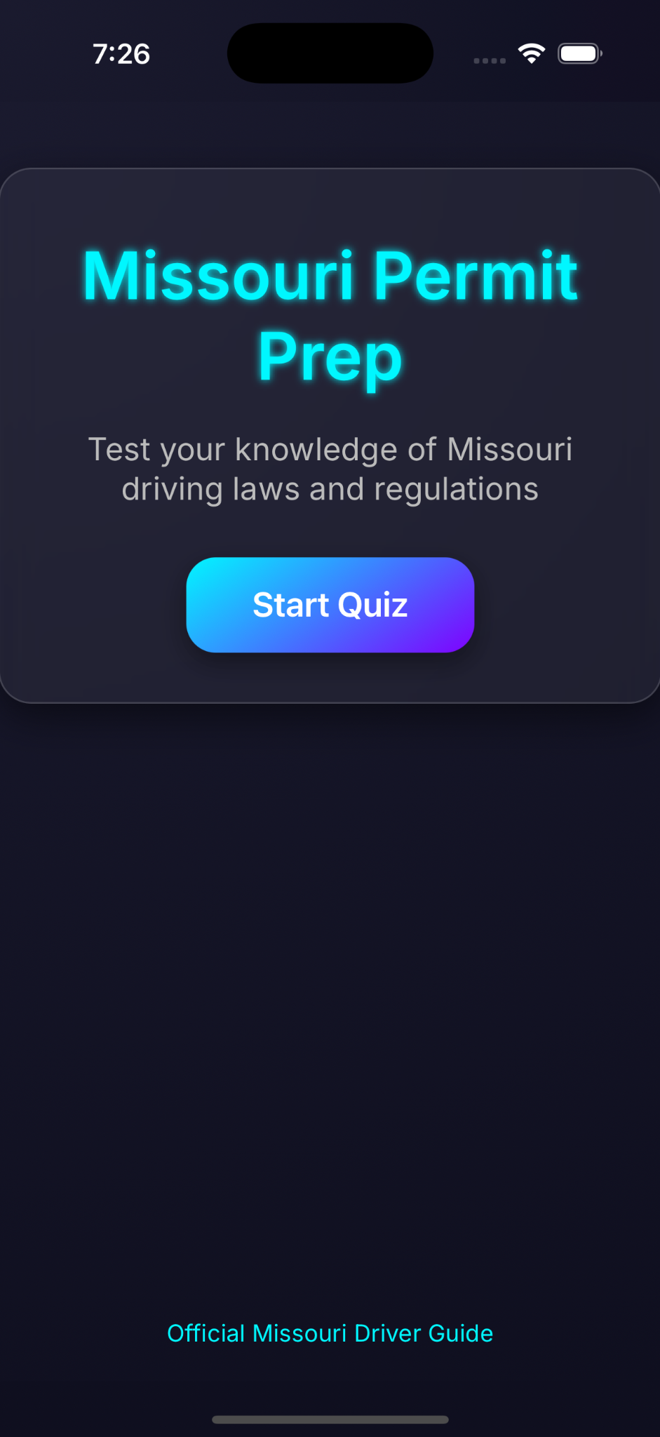 MO Permit Prep quiz start screen